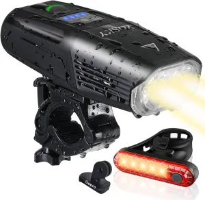 Yosky USB Rechargeable Bike Light Set - EVO 5400mAh Smart Bike Headlight and Tail Light - Super Bright Bike Light Front and Back for Adults Kids Men Women Night Riding