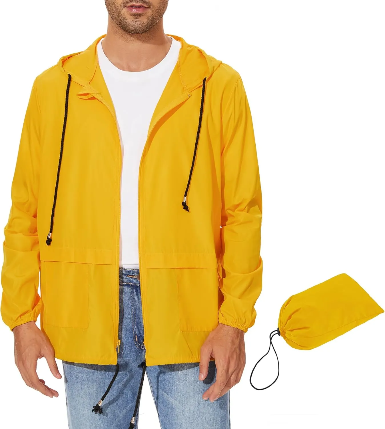 Zando Packable Mens Rain Jacket Lightweight Raincoat Waterproof with Hood Outdoor Windbreaker Jacket Travel Rain Jackets