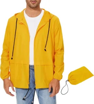 Zando Packable Mens Rain Jacket Lightweight Raincoat Waterproof with Hood Outdoor Windbreaker Jacket Travel Rain Jackets