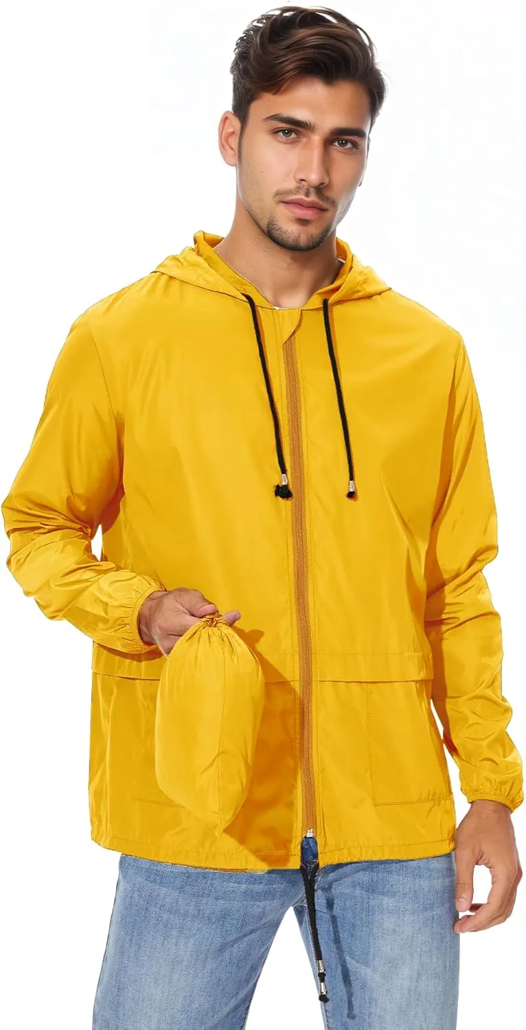 Zando Packable Mens Rain Jacket Lightweight Raincoat Waterproof with Hood Outdoor Windbreaker Jacket Travel Rain Jackets