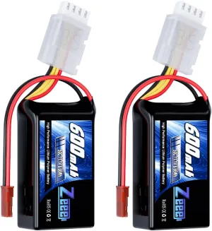 Zeee 3S Lipo Battery 600mAh 11.1V 50C with JST Plug for FPV Racing Drone Quadcopter Helicopter Airplane RC Boat RC Car RC Models(2 Pack)