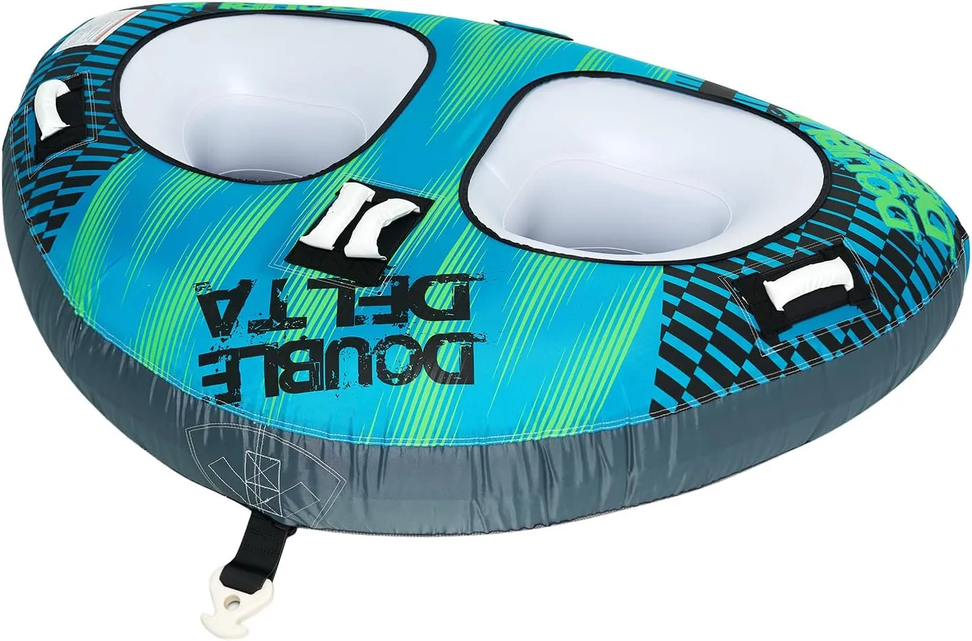 Zeraty 2 Riders Triangle Towable Tube for Kids & Adults, Heavy-Duty Inflatable Water Sports Tube with Boston Valve, Full Nylon Cover, 4 Soft Handles & Reinforced Seats Boat Tubes Water Tube