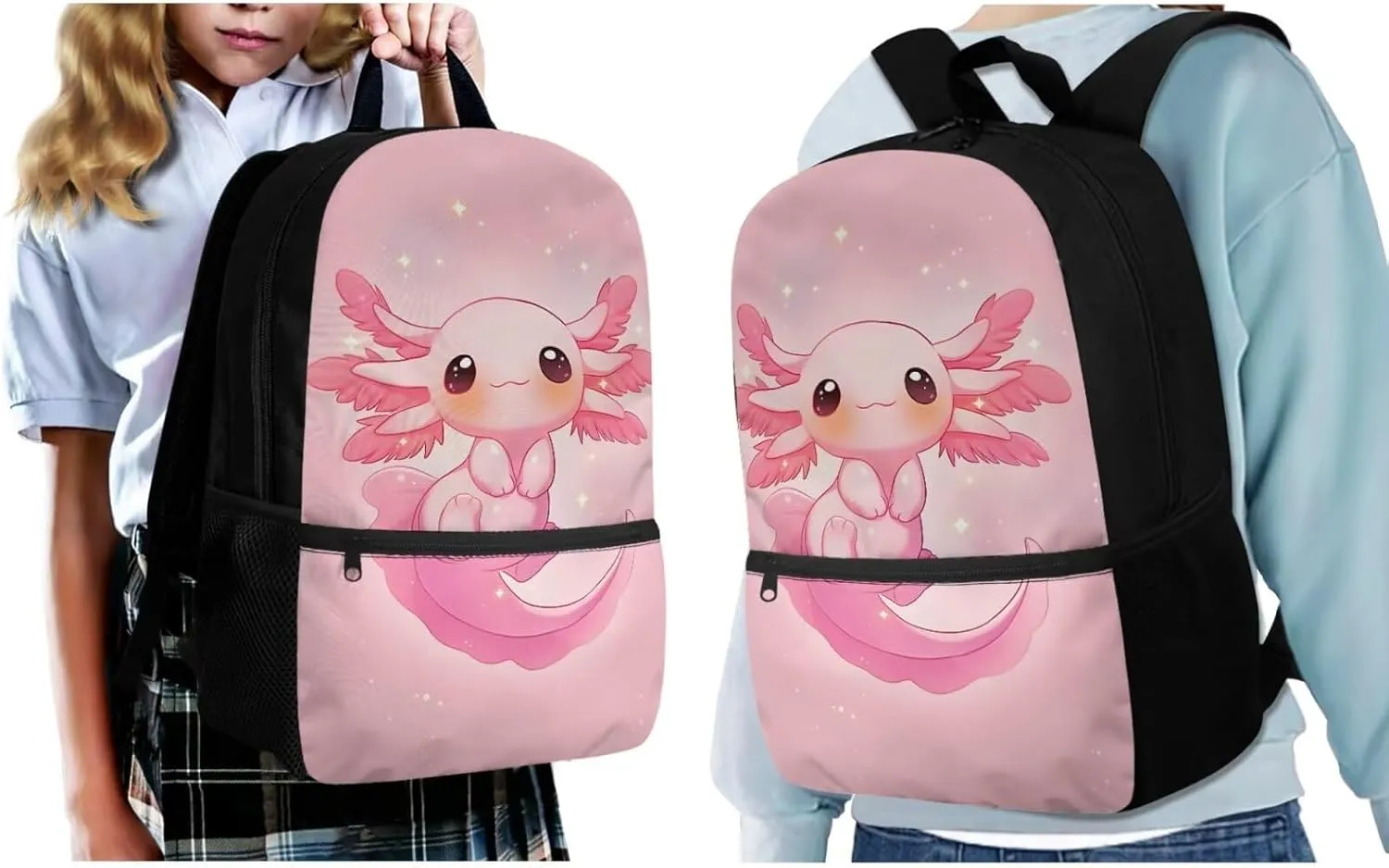 ZFRXIGN Girls Backpack 10-12 Years Old Axolotl Bookbag with Lunch Bag Set Crossbody Bags Pink Schoolbag Pencil Case Kindergarten Elementary School Bag Keychain Decoration