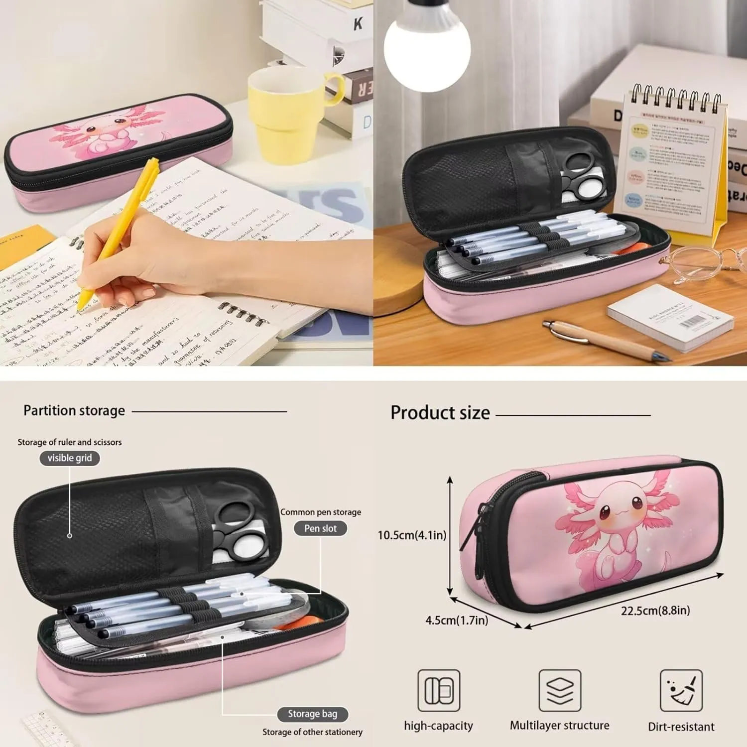 ZFRXIGN Girls Backpack 10-12 Years Old Axolotl Bookbag with Lunch Bag Set Crossbody Bags Pink Schoolbag Pencil Case Kindergarten Elementary School Bag Keychain Decoration