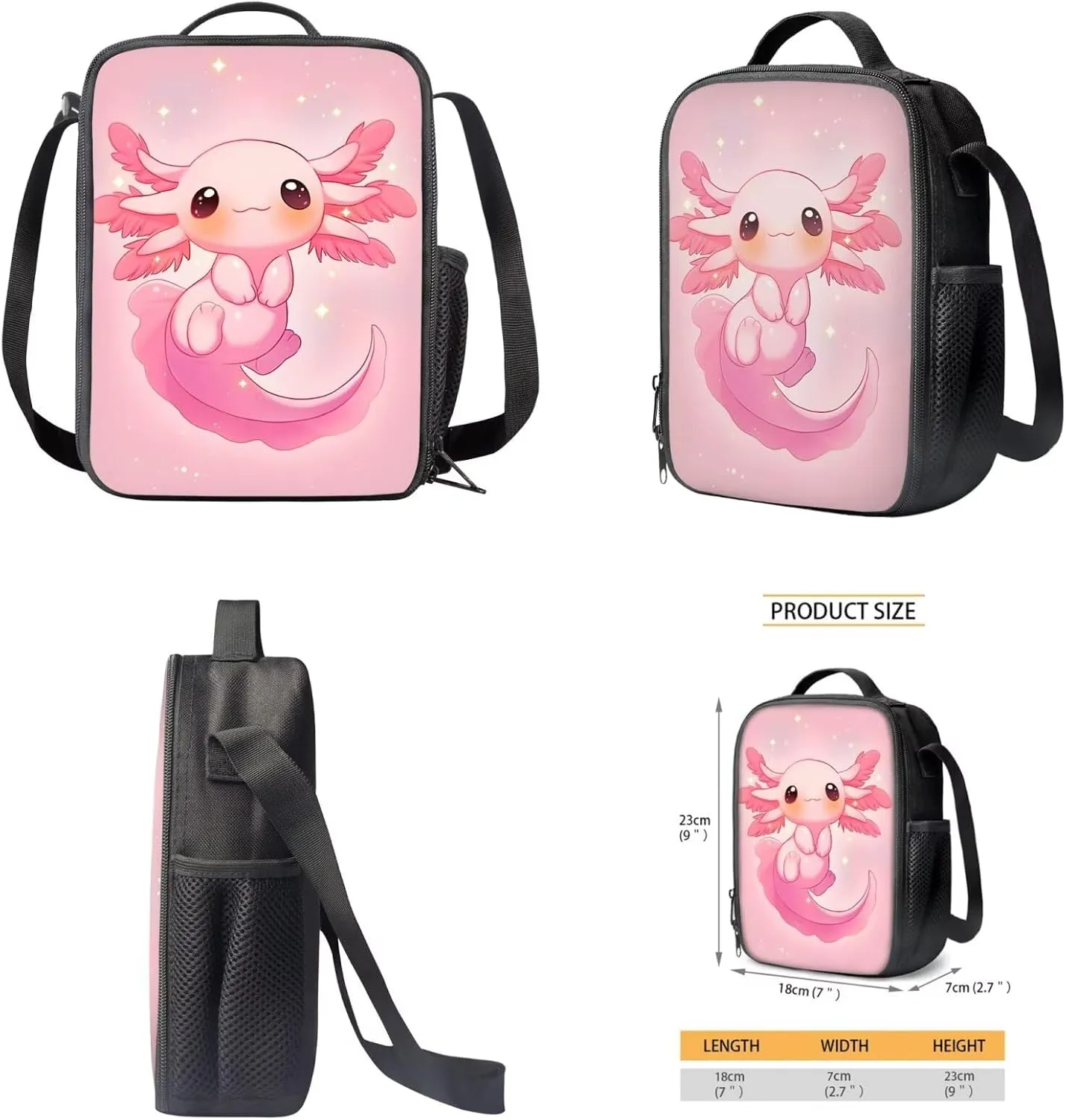 ZFRXIGN Girls Backpack 10-12 Years Old Axolotl Bookbag with Lunch Bag Set Crossbody Bags Pink Schoolbag Pencil Case Kindergarten Elementary School Bag Keychain Decoration
