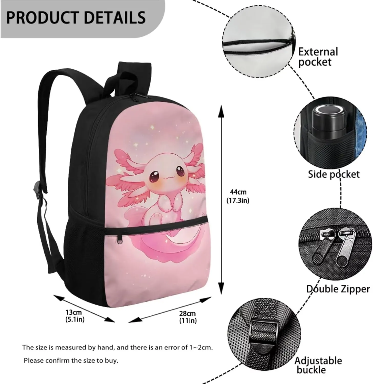 ZFRXIGN Girls Backpack 10-12 Years Old Axolotl Bookbag with Lunch Bag Set Crossbody Bags Pink Schoolbag Pencil Case Kindergarten Elementary School Bag Keychain Decoration