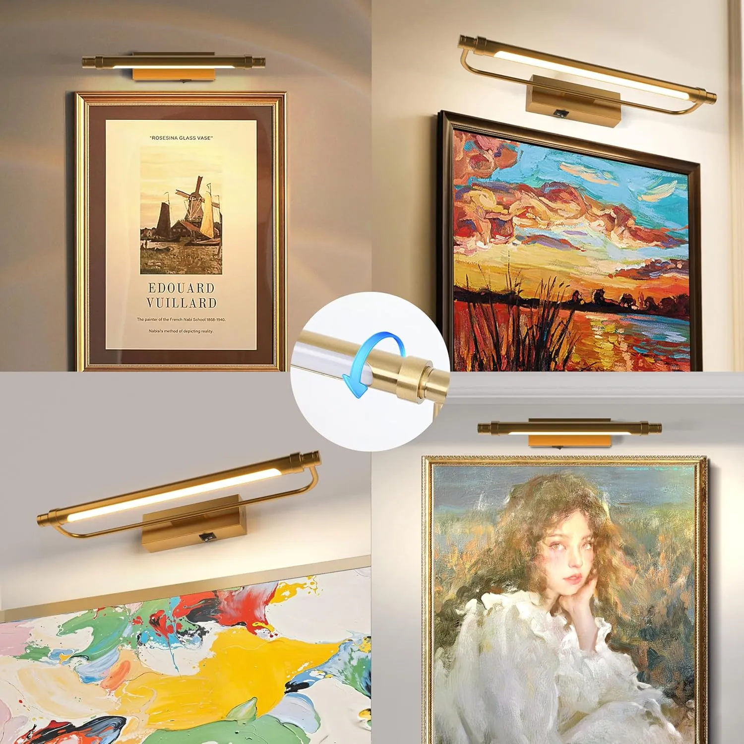 ZitoStory Battery Operated Picture Light with Remote,Wireless Dimmable Art Lights for Paintings Rechargeable Gallery Light Artwork Lighting for Canvas, Portrait (Gold,16'' Inch)