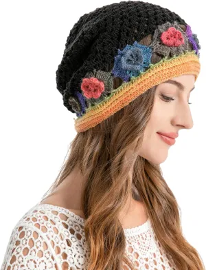 ZLYC Women Cotton Crochet Slouchy Beanie Hat Handmade Knit Summer Skull Cap