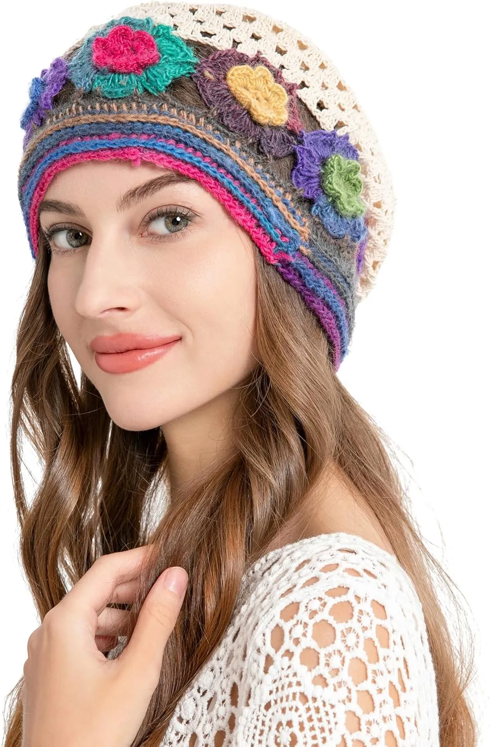 ZLYC Women Cotton Crochet Slouchy Beanie Hat Handmade Knit Summer Skull Cap