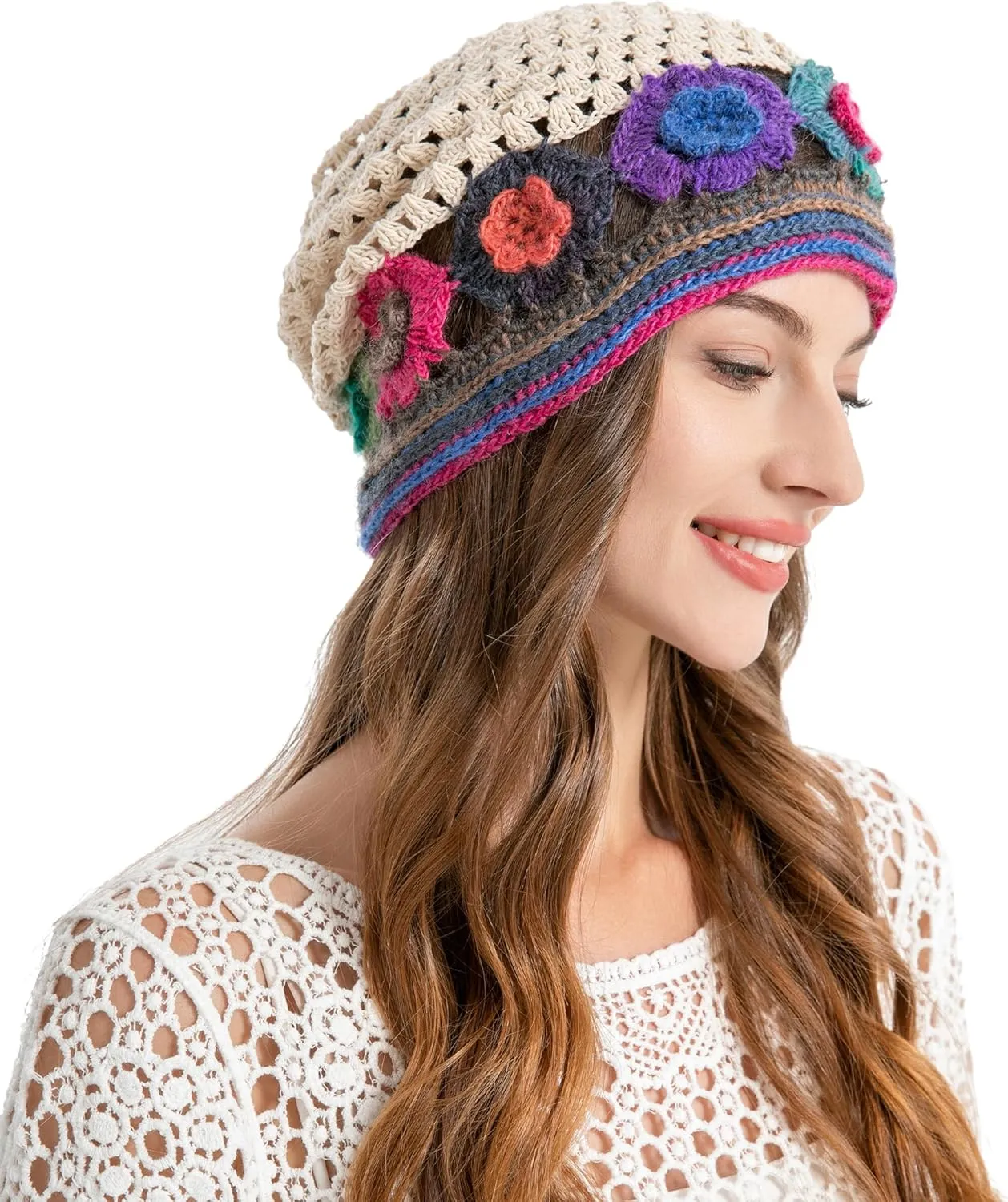 ZLYC Women Cotton Crochet Slouchy Beanie Hat Handmade Knit Summer Skull Cap
