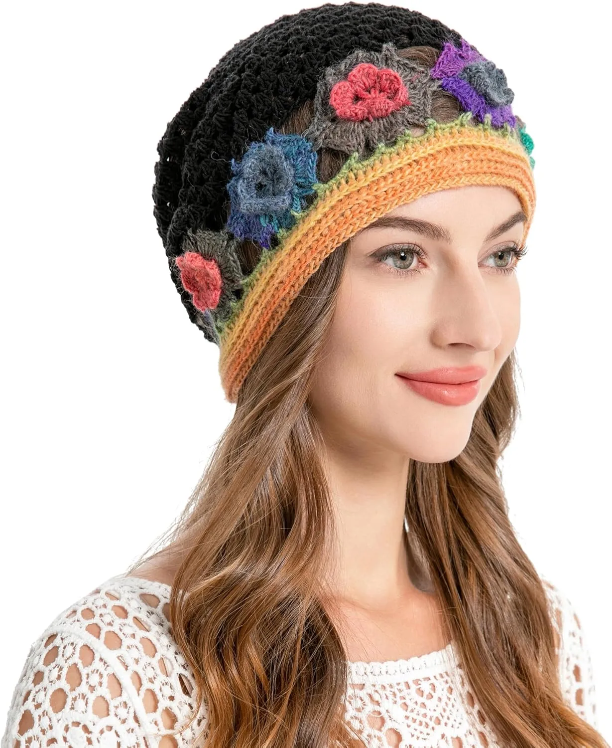 ZLYC Women Cotton Crochet Slouchy Beanie Hat Handmade Knit Summer Skull Cap