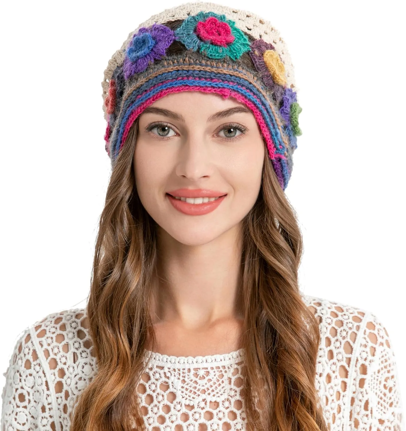 ZLYC Women Cotton Crochet Slouchy Beanie Hat Handmade Knit Summer Skull Cap