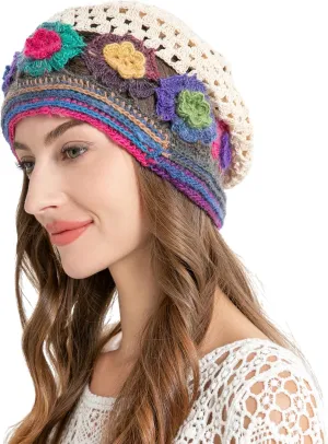 ZLYC Women Cotton Crochet Slouchy Beanie Hat Handmade Knit Summer Skull Cap