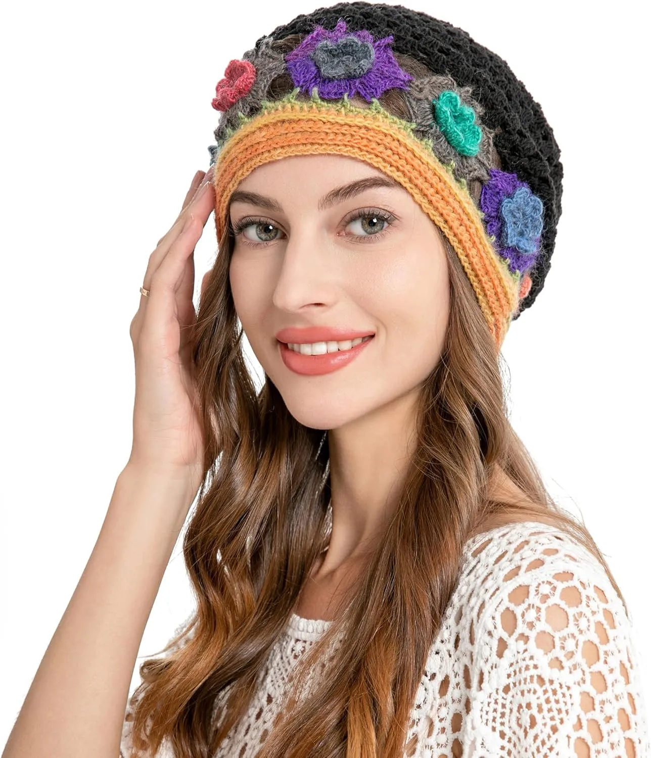 ZLYC Women Cotton Crochet Slouchy Beanie Hat Handmade Knit Summer Skull Cap