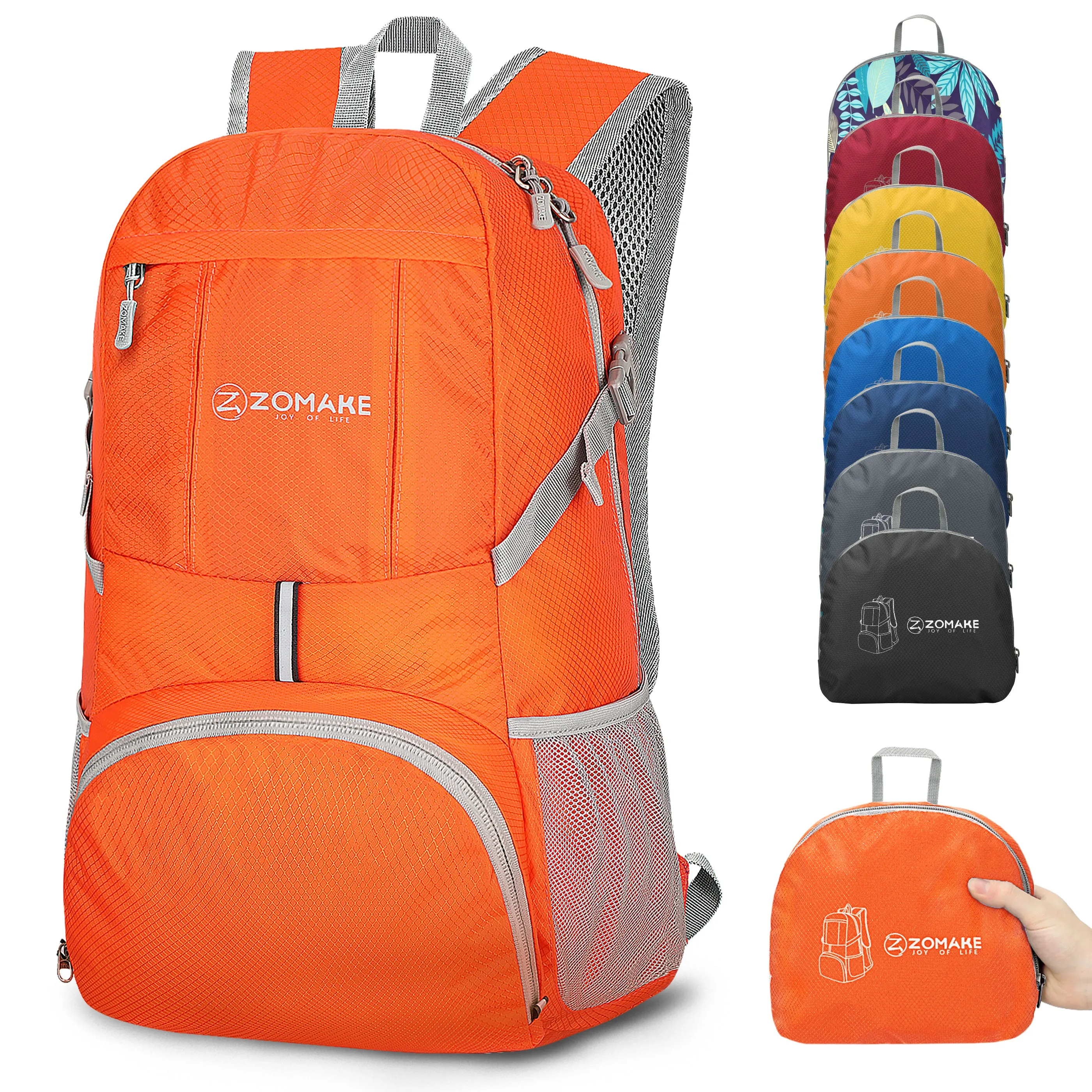 ZOMAKE Lightweight Packable Backpack 35L, Light Foldable Backpacks Water Resistant Collapsible Hiking Bag, Compact Folding Day Pack for Travel Camping(Orange)