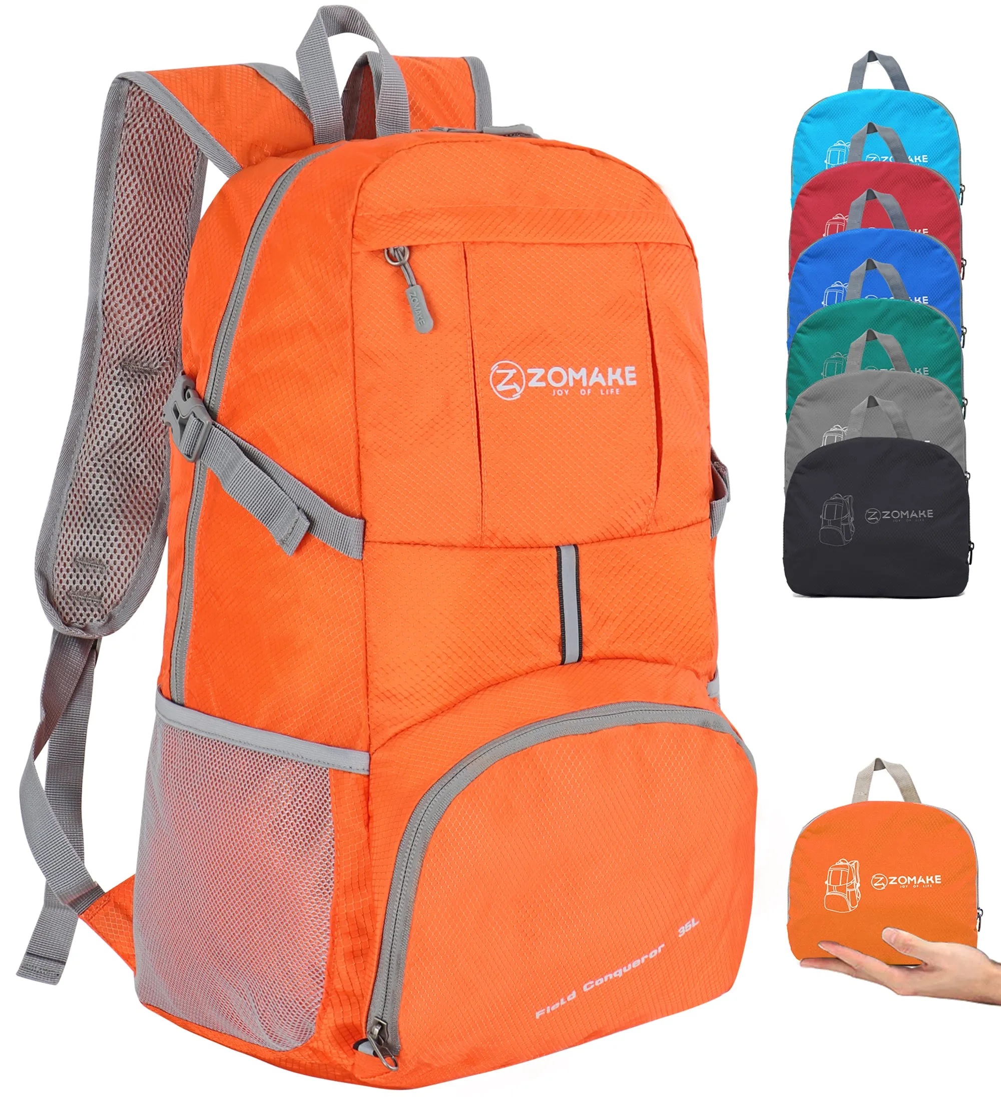ZOMAKE Lightweight Packable Backpack 35L, Light Foldable Backpacks Water Resistant Collapsible Hiking Bag, Compact Folding Day Pack for Travel Camping(Orange)