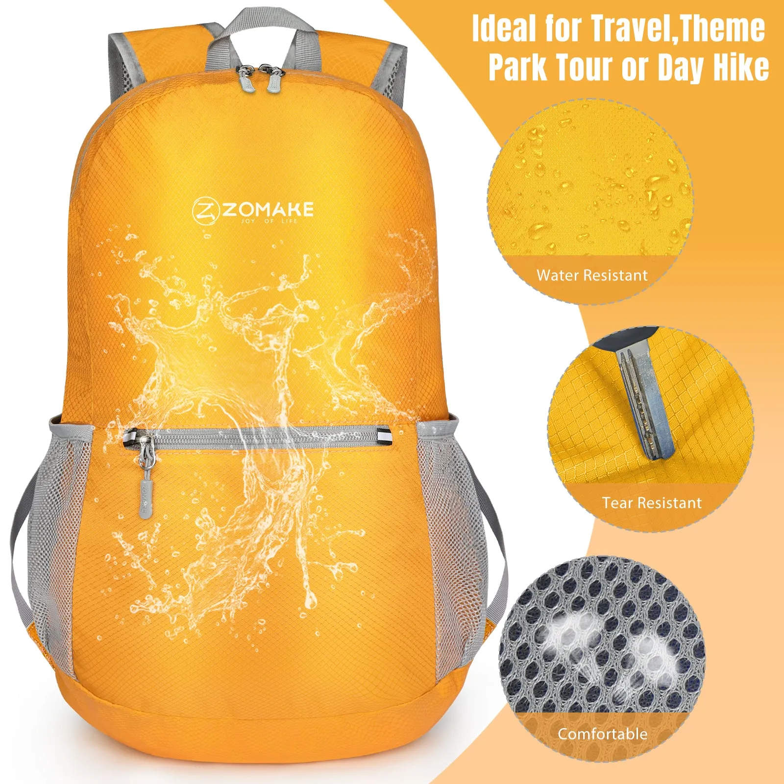 ZOMAKE Ultra Lightweight Hiking Backpack 20L, Packable Small Backpacks Water Resistant Daypack for Women Men(Yellow New)