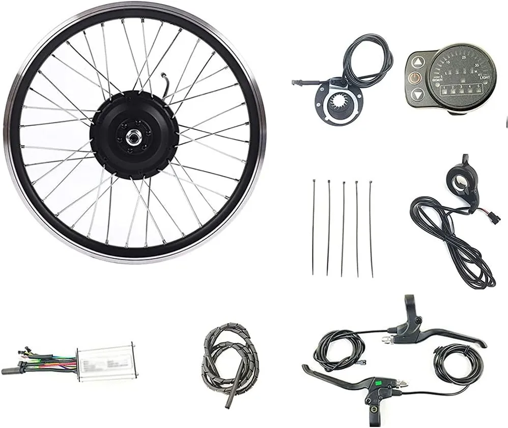 ZYXU Electric 36V/48V 350W 16in 20in 24in 26in 28in 700C E-Bike Conversion Kit KT-900S Conversion Waterproof Kit Bike Hub Motor Conversion Kit,48v350w/front Wheel,16”